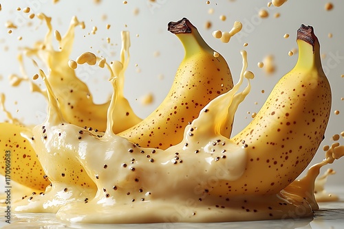Fresh Banana Slices in Sparkling Liquid Splash