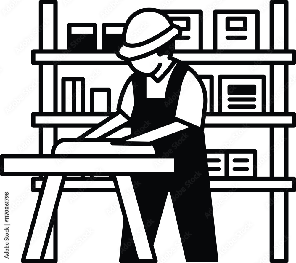 Fototapeta premium A man in a hard hat is working on a table