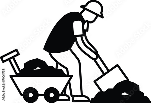 A man is shoveling dirt into a wheelbarrow