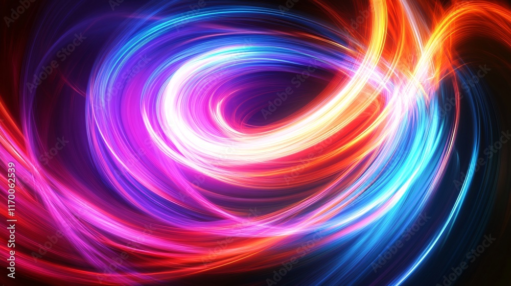Abstract swirling light trails in vibrant colors creating a dynamic and energetic visual effect suitable for backgrounds and artistic themes Abstract swirling light trails in vibrant colors creating a dynamic and energetic visual effect suitable for backgrounds and artistic themes