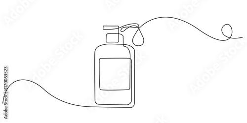 continuous line drawing of hand sanitizer liquid.one line drawing of hand sanitizer with droplets.single line vector illustration.isolated white background
