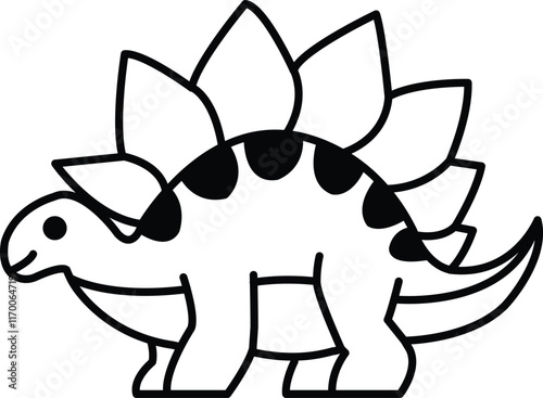 A black and white drawing of a dinosaur with a smile on its face