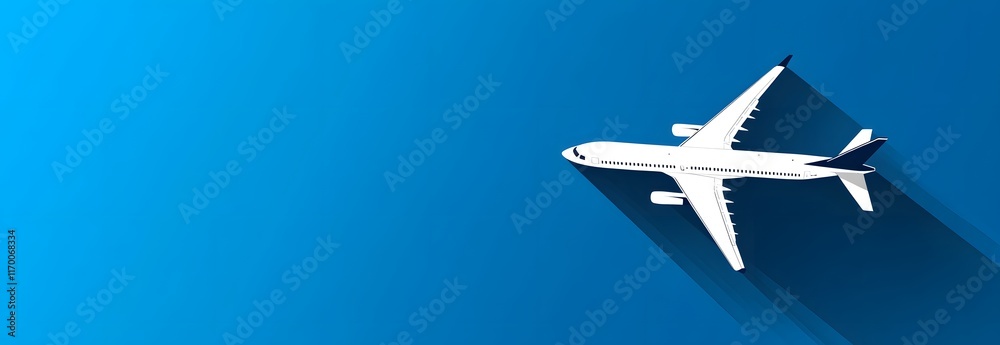 Minimalist Airplane Illustration in Flight on Blue Background Minimalist Airplane Illustration in Flight on Blue Background