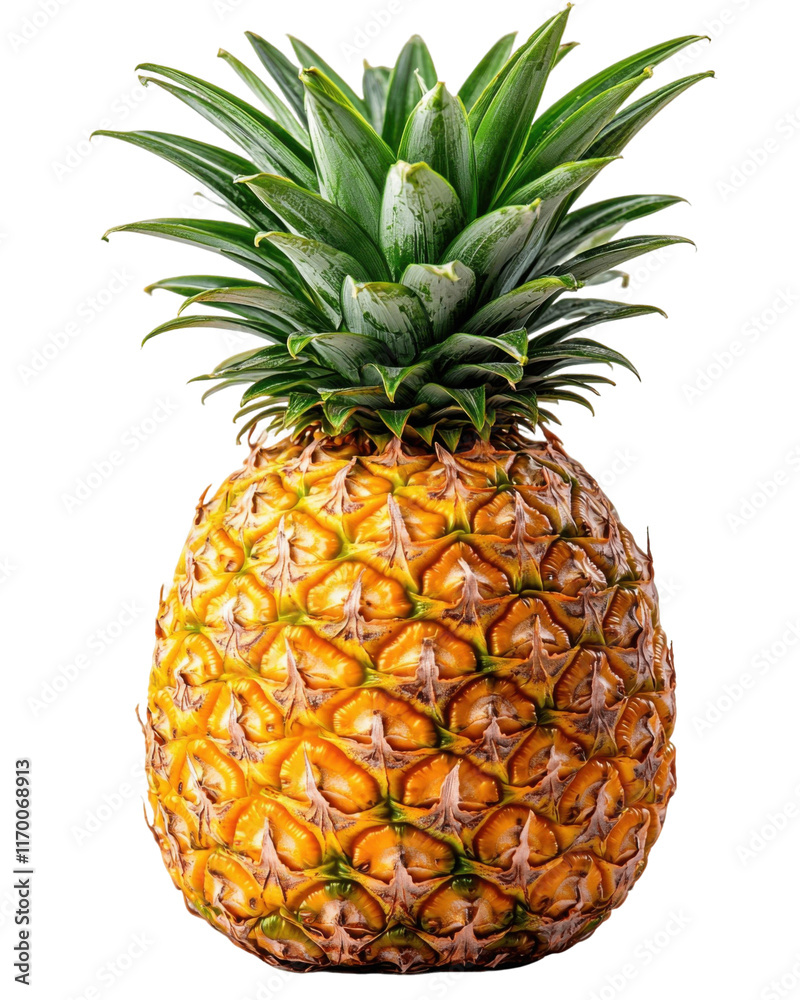 Fototapeta premium Fresh pineapple with vibrant green crown and textured skin