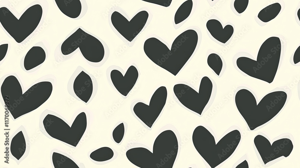 Fototapeta premium Heart Shapes Pattern Background Design for Creative Projects and Romantic Themes in Black and White Shades