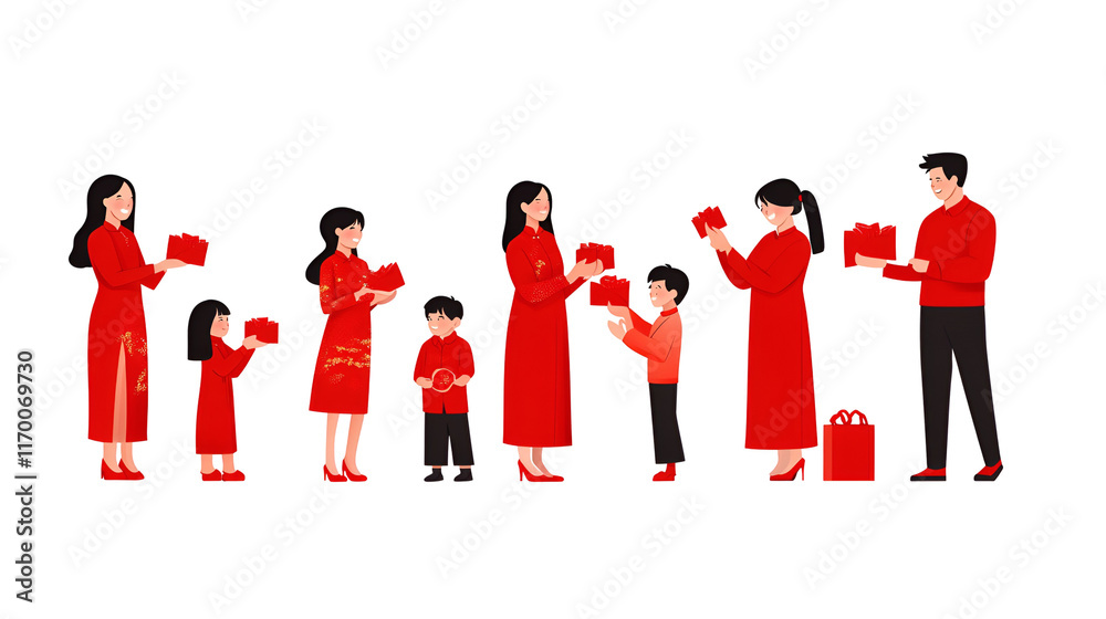 a view of a family in traditional red clothing joy transparant background png a view of a family in traditional red clothing joy transparant background png