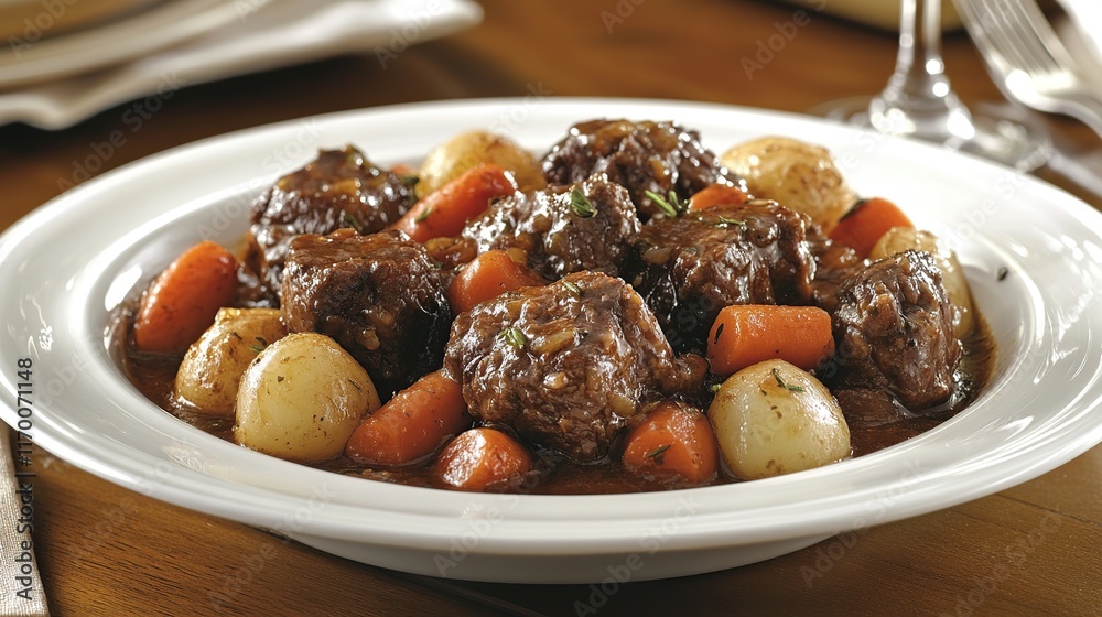 Beef stew with carrots and potatoes in a white bowl. Beef stew with carrots and potatoes in a white bowl.