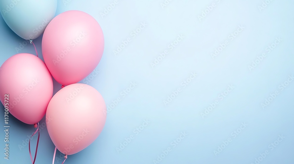 Pastel Pink and Blue Balloons Against a Light Blue Background Pastel Pink and Blue Balloons Against a Light Blue Background