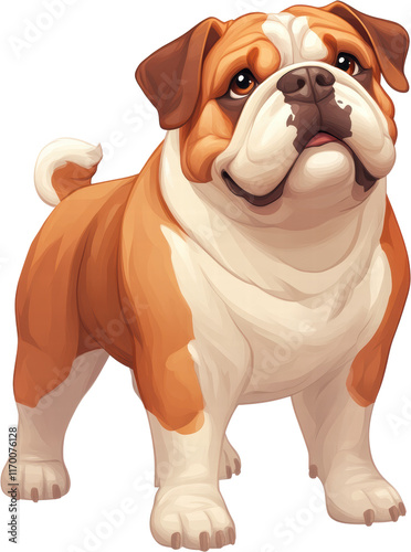 Adorable Brown and White Bulldog Puppy Dog Standing Cartoon Style Illustration