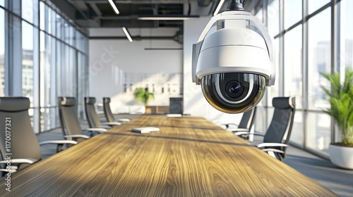 Security camera overlooking modern office conference room photo