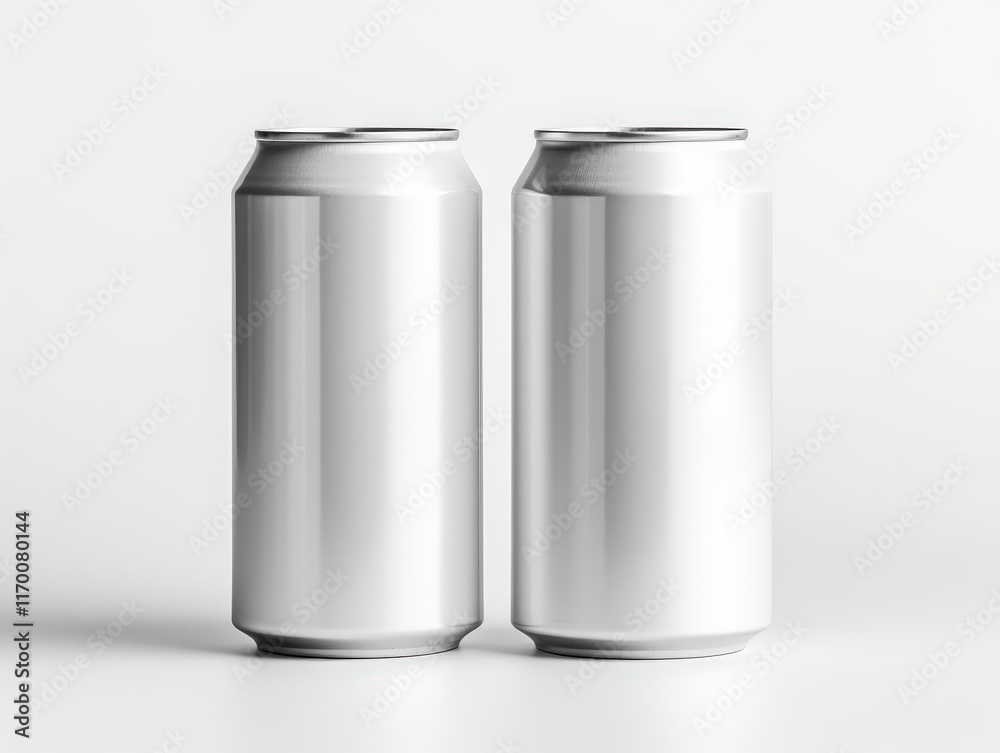 Two Isolated Empty White Soda Cans with Blank Labels on a Clean Background for Product Design and Mockup Use in Advertising Campaigns and Branding Materials Two Isolated Empty White Soda Cans with Blank Labels on a Clean Background for Product Design and Mockup Use in Advertising Campaigns and Branding Materials