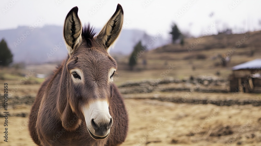 Close-up Portrait of a Donkey in a Serene Rural Setting Close-up Portrait of a Donkey in a Serene Rural Setting