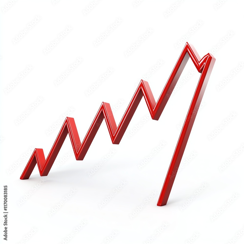 Red upward arrow representing financial growth, white isolated background Red upward arrow representing financial growth, white isolated background