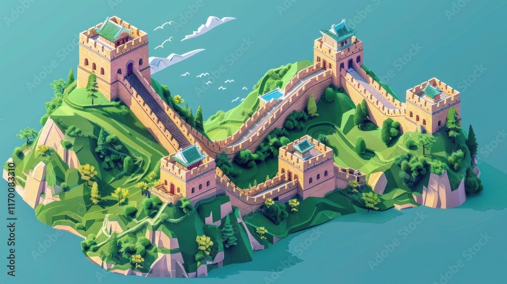 Obraz premium The Great Wall of China, vibrant colors 