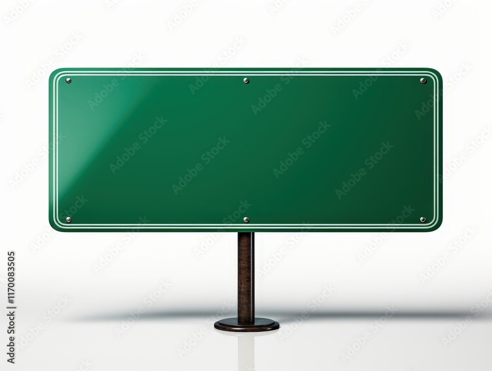 Blank Green Road Sign on a Pole with a Minimalist Background for Customizable Directional Guidance and Informational Uses
