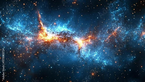 Nebula and galaxies in space.  blue sky. Abstract cosmos background