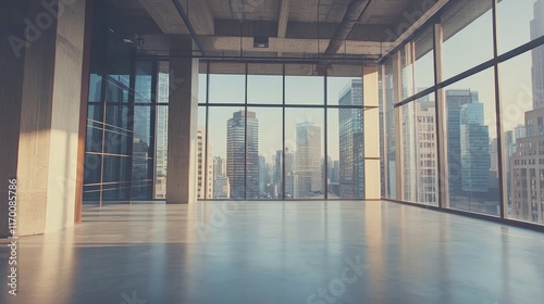 Wallpaper Mural Spacious modern industrial office with minimalist design and panoramic city skyline views flooded with natural light Torontodigital.ca