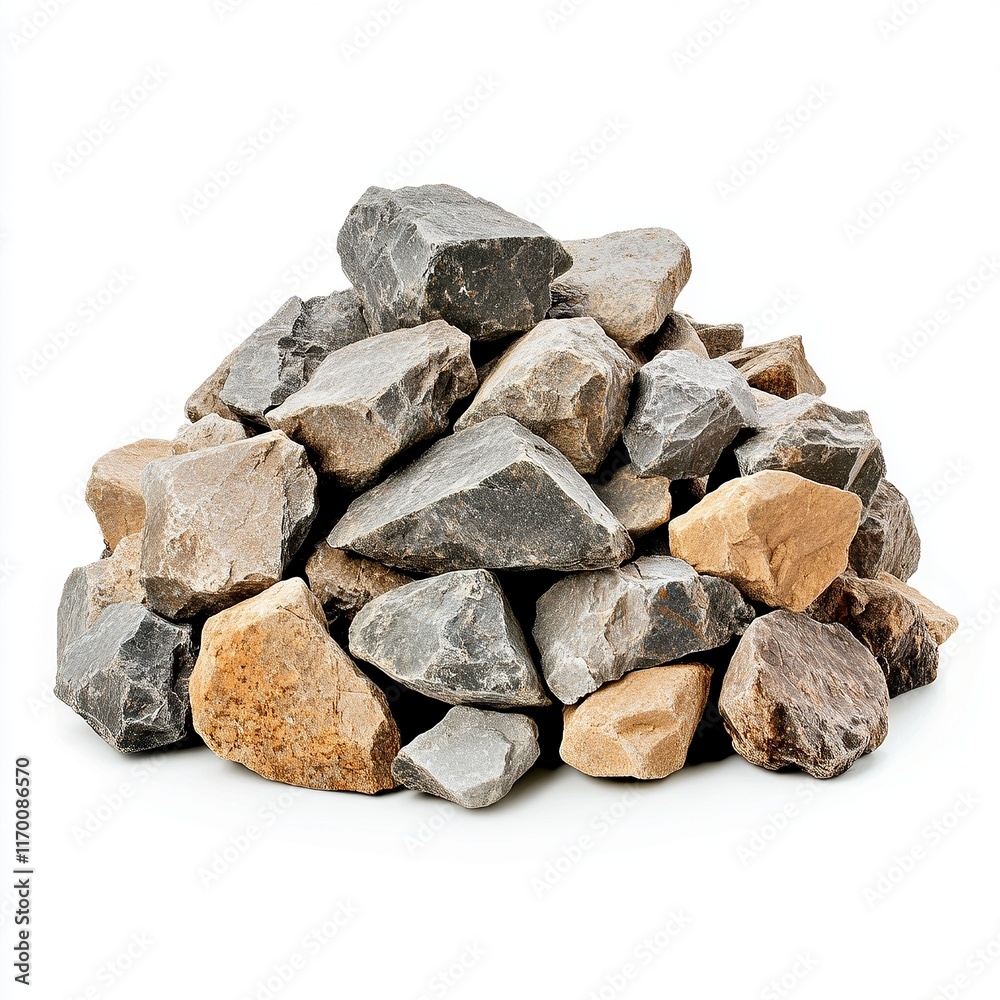 pile of crushed stone for construction use, isolated white background pile of crushed stone for construction use, isolated white background