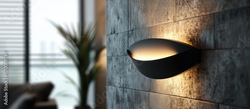 Elegant semicircular wall lamp mounted on textured wall designed to enhance interior ambiance with warm lighting and modern aesthetics