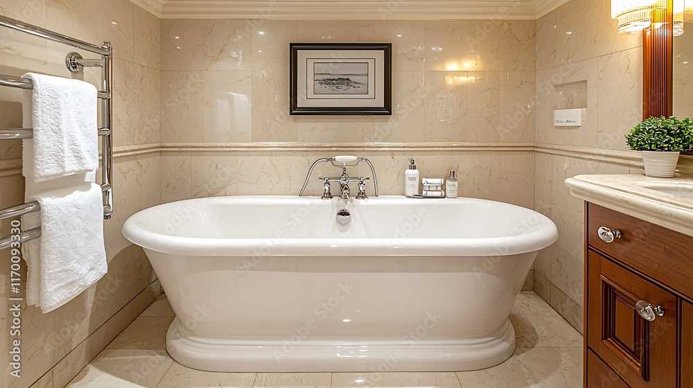 Elegant Freestanding Tub in Luxurious Bathroom Setting Elegant Freestanding Tub in Luxurious Bathroom Setting