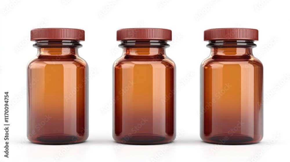 Brown glass medical bottles in a row on a white background showcasing pharmaceutical storage and packaging solutions. Brown glass medical bottles in a row on a white background showcasing pharmaceutical storage and packaging solutions.