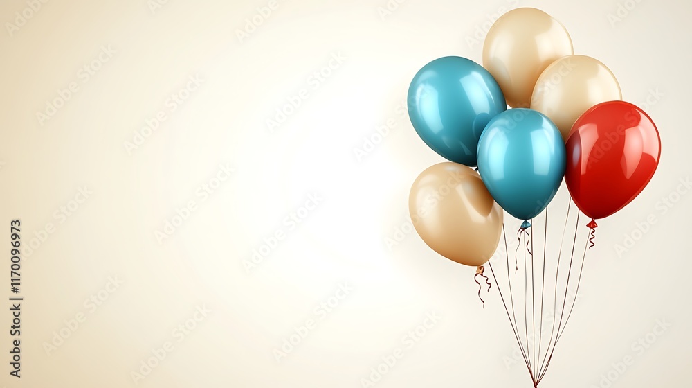 Colorful Balloons Floating Against A Beige Background Colorful Balloons Floating Against A Beige Background