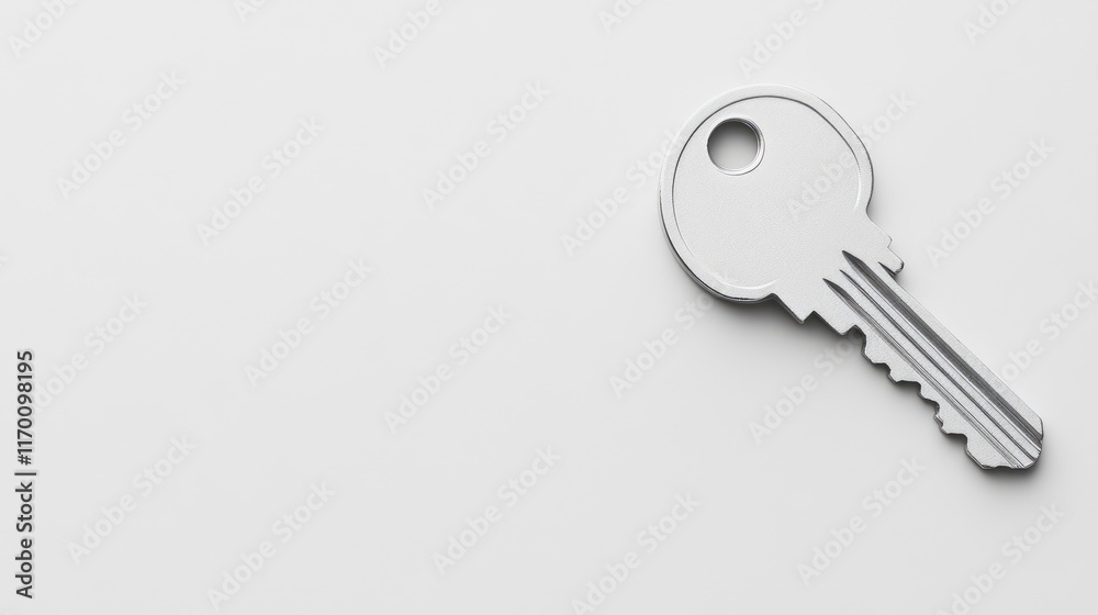 Elegant Silver Key Isolated on Clean White Background Symbolizing Security and Access in Minimalist Design Elegant Silver Key Isolated on Clean White Background Symbolizing Security and Access in Minimalist Design