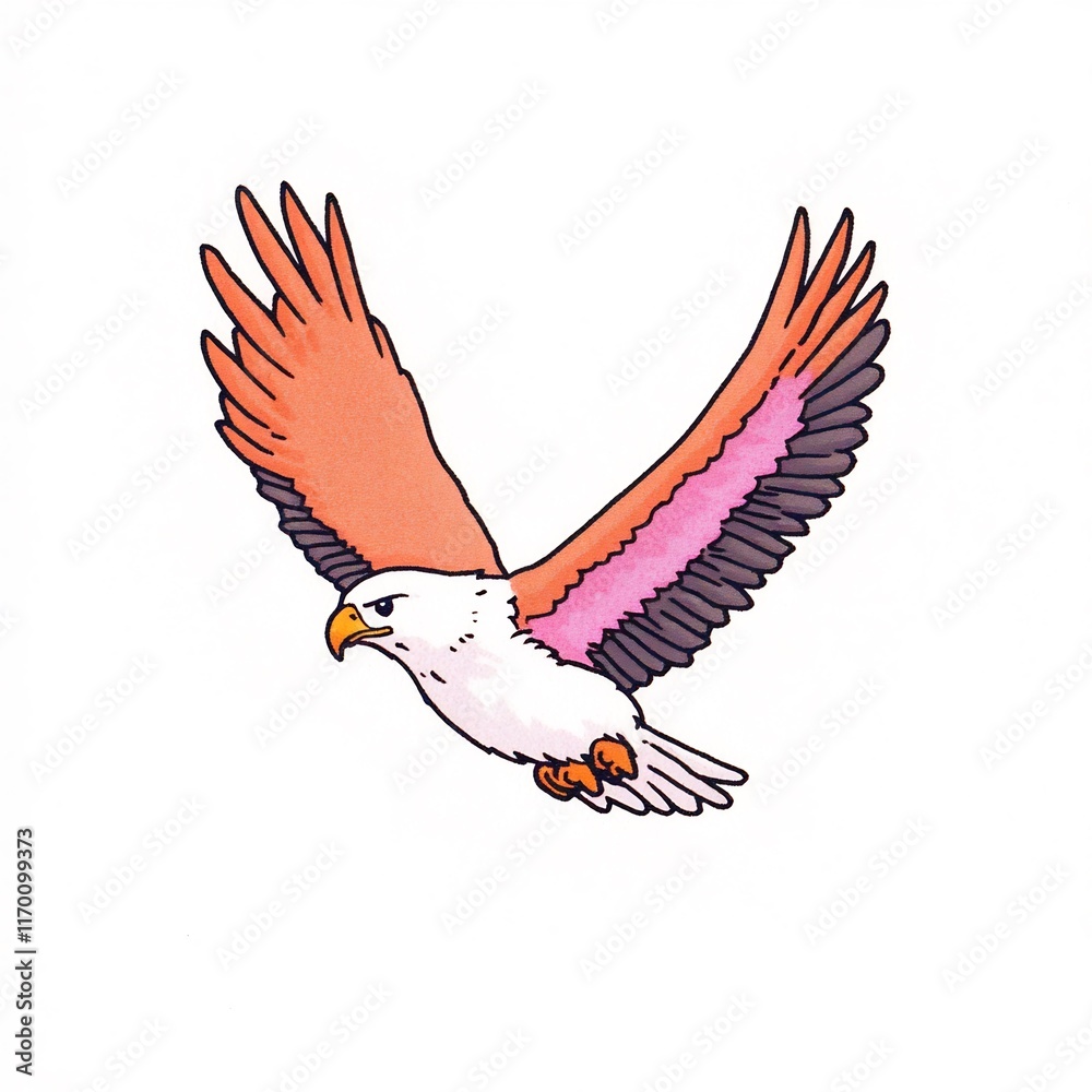Obraz premium Vibrantly Colored Eagle Soaring: A Hand-Drawn Illustration in Bold Style. AI Generated