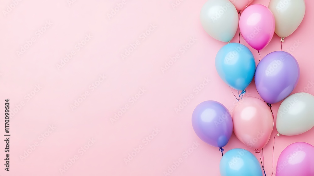 Pastel Balloons Arranged Against Pink Background Pastel Balloons Arranged Against Pink Background