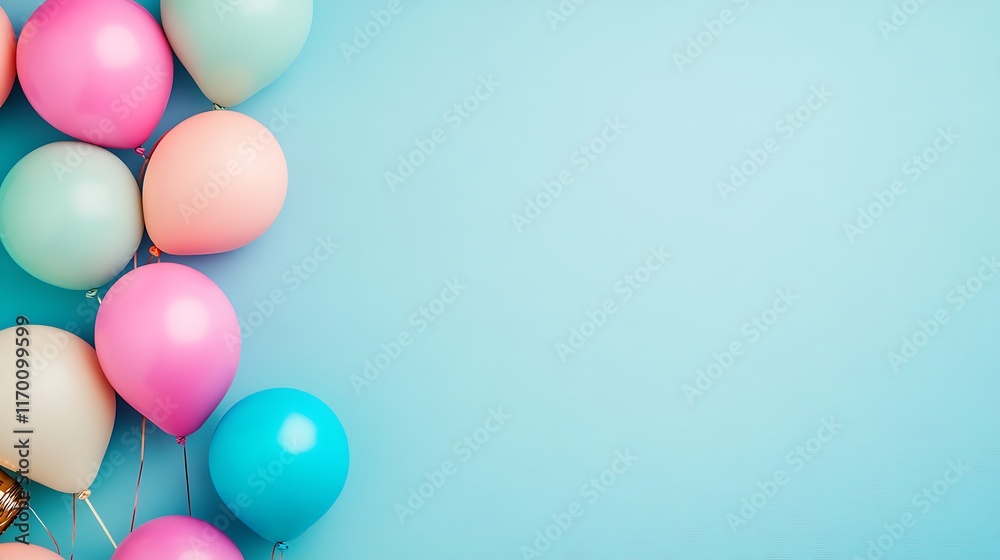 Pastel Balloons Arranged Against A Light Blue Background Pastel Balloons Arranged Against A Light Blue Background