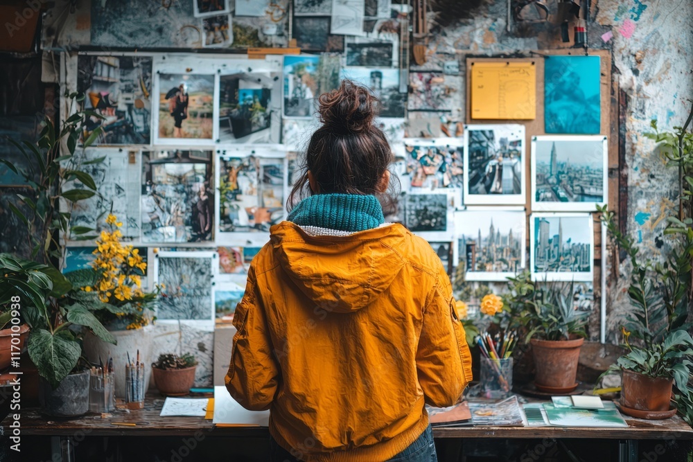 Obraz premium A person is creating a vision board for their new career path, filled with inspiring images and goals