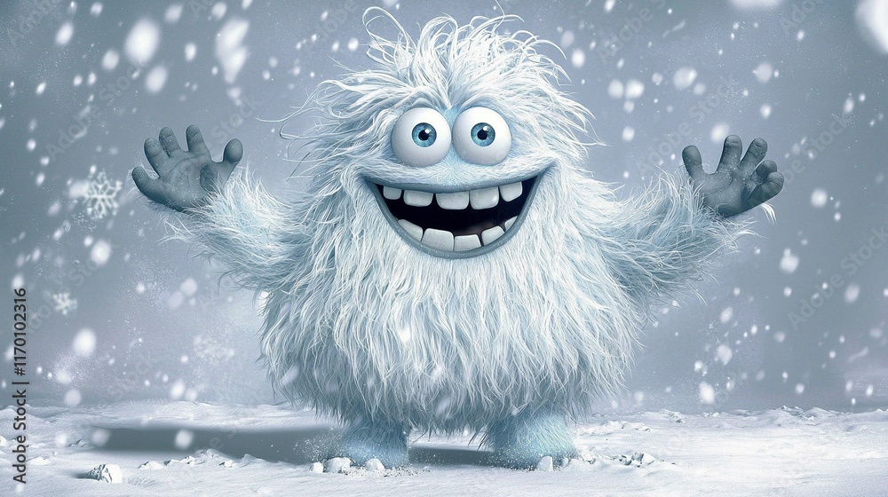 Obraz premium Joyful yeti snowy scene winter holiday greeting card