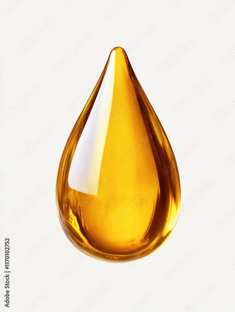 Single yellow oil drop on clear background, ideal for healthcare, beauty, and cosmetic use.