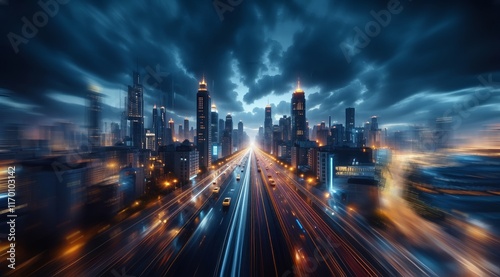 Wallpaper Mural Tech future cyber cities. Skyscrapers landscape. City night panorama. A futuristic city. Future street, tech realistic urban style, architecture, skyscrapers. The city features. Torontodigital.ca