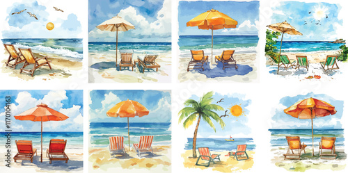 beach scene watercolor clipart