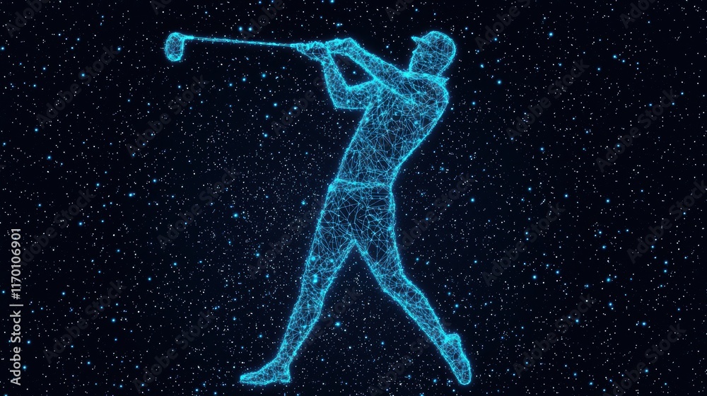 Fototapeta premium Digital Golf Swing Visualization Against Starry Background