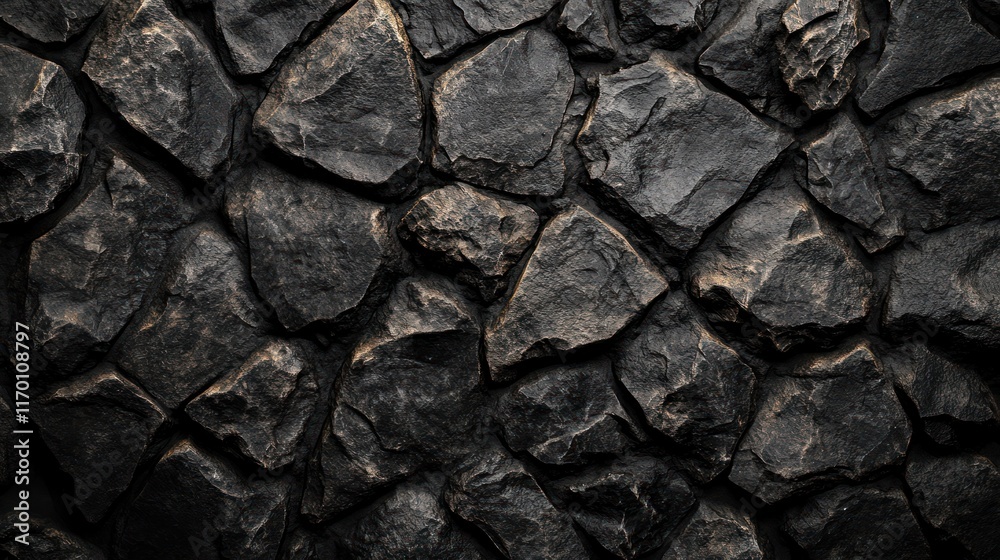 Fototapeta premium Dark stone wall texture, rough surface, close-up, background design, construction