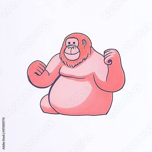 Playful Hand-Drawn Illustration: Cheerful Orangutan Posing Against White Background. AI Generated photo