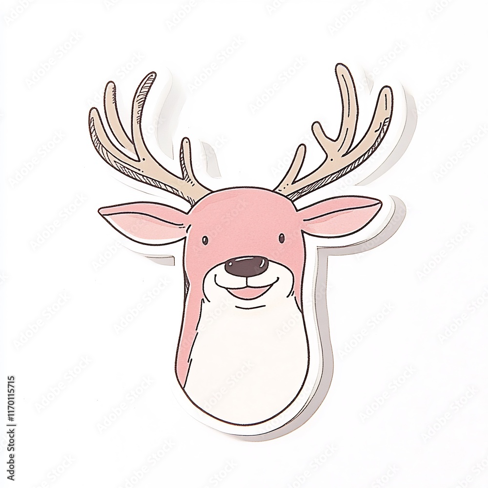 Charming Hand-Drawn Illustration: Cheerful Pink Reindeer Head Vector Art. AI Generated Charming Hand-Drawn Illustration: Cheerful Pink Reindeer Head Vector Art. AI Generated