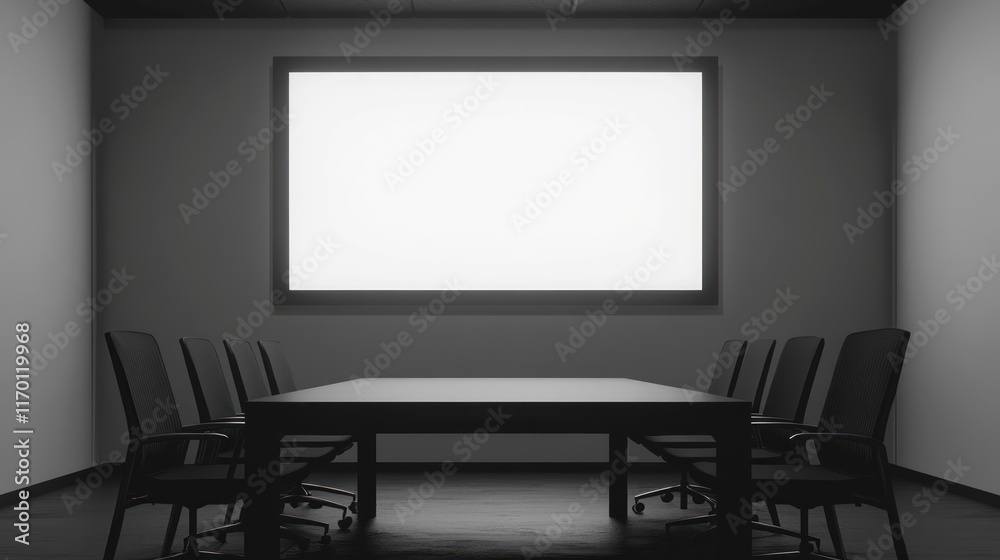 Empty conference room, blank screen, presentation, meeting, office, dark, modern, workspace, design Empty conference room, blank screen, presentation, meeting, office, dark, modern, workspace, design