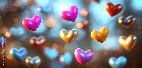  The glowing hearts evoke a sense of joy and romance, ideal for Valentine's Day or any romantic occasion.