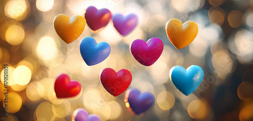  The glowing hearts evoke a sense of joy and romance, ideal for Valentine's Day or any romantic occasion.