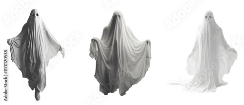 ghost, costume, Halloween, spooky, haunting isolated on a transparent PNG background, white background , cut out, Generative Ai photo