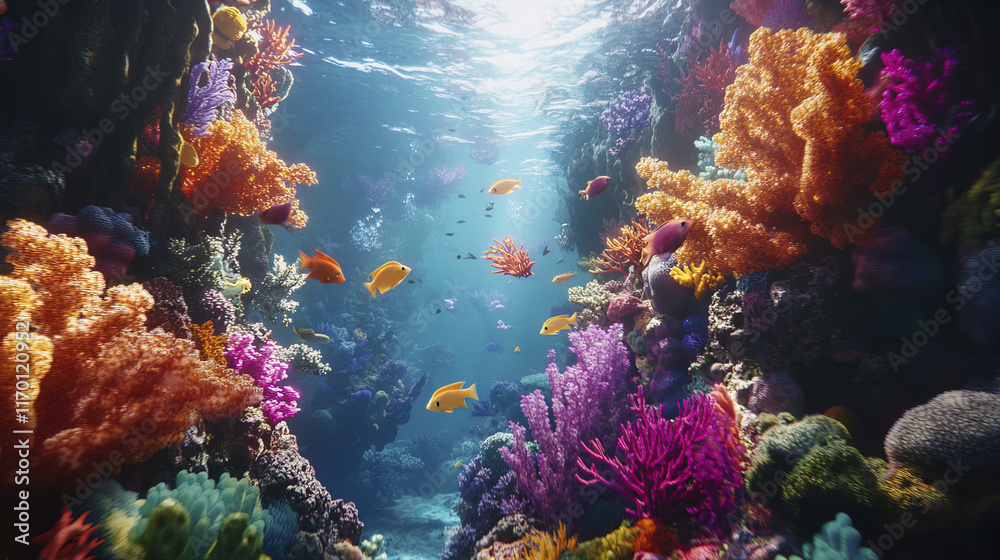 Naklejka premium Breathtaking underwater scene of vibrant coral reef with colorful fish