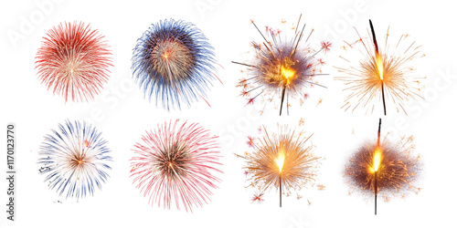 Colorful Fireworks on Transparent Background