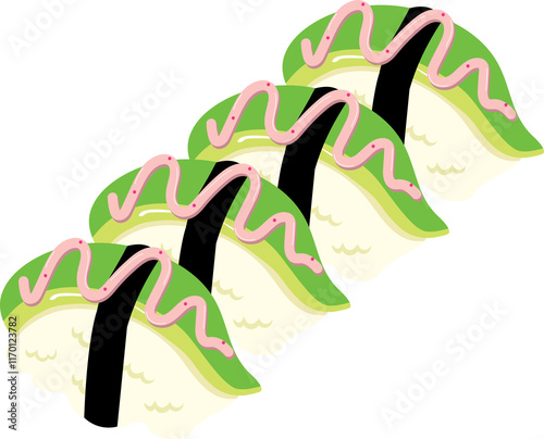 sushi with avocado, sashimi