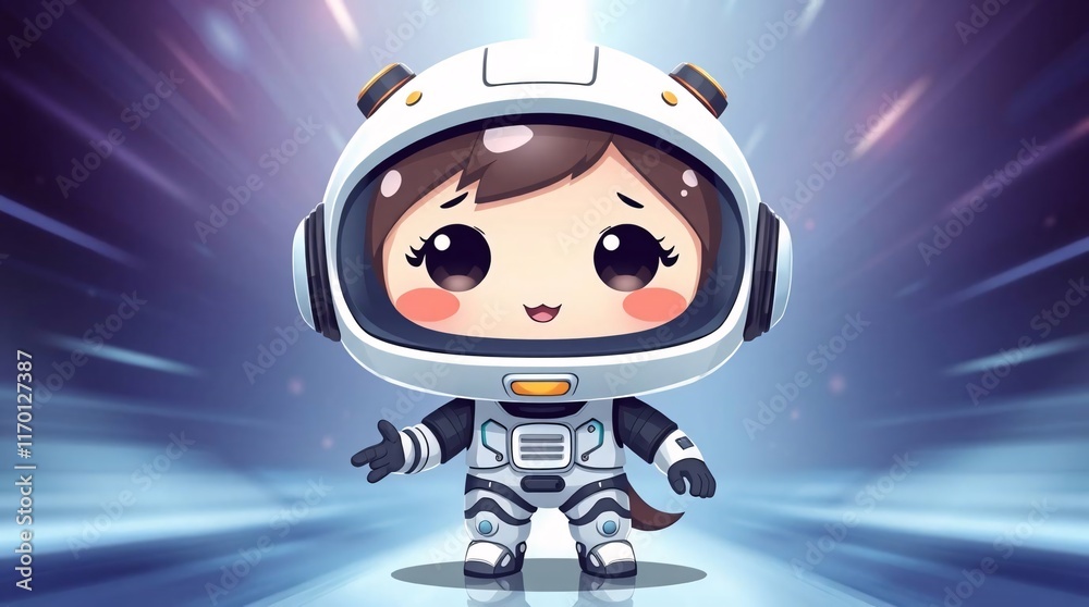 Fototapeta premium Cute little astronaut girl in space suit.