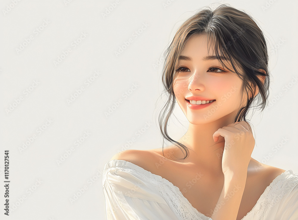 beautiful asian girl model smiling isolated on flat flat background skin care product beautiful asian girl model smiling isolated on flat flat background skin care product