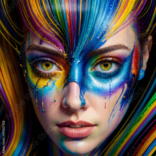 Abstract waves, Bright colors, Characters, Painting