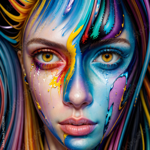 Abstract waves, Bright colors, Characters, Painting